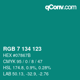 カラーコード: RGB 7 134 123 | qconv.com