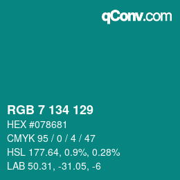 Color code: RGB 7 134 129 | qconv.com