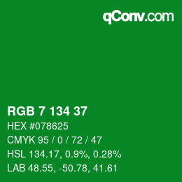 Color code: RGB 7 134 37 | qconv.com