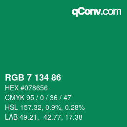 Color code: RGB 7 134 86 | qconv.com