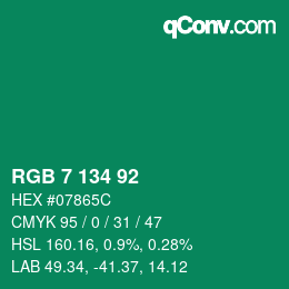 カラーコード: RGB 7 134 92 | qconv.com