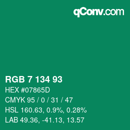 Color code: RGB 7 134 93 | qconv.com