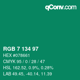 Color code: RGB 7 134 97 | qconv.com