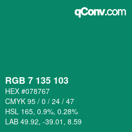 Color code: RGB 7 135 103 | qconv.com