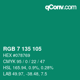 Color code: RGB 7 135 105 | qconv.com