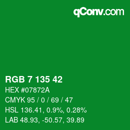 颜色代码: RGB 7 135 42 | qconv.com