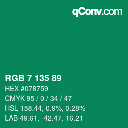 Color code: RGB 7 135 89 | qconv.com