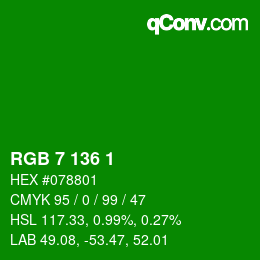 Color code: RGB 7 136 1 | qconv.com