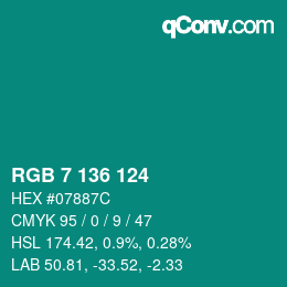 カラーコード: RGB 7 136 124 | qconv.com