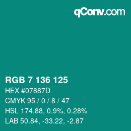 Color code: RGB 7 136 125 | qconv.com