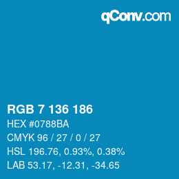 Color code: RGB 7 136 186 | qconv.com