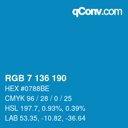 カラーコード: RGB 7 136 190 | qconv.com