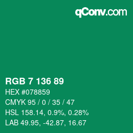 Color code: RGB 7 136 89 | qconv.com