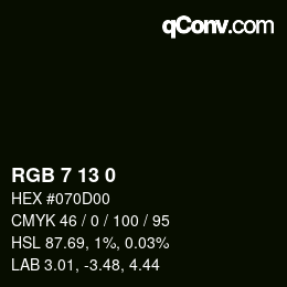 Color code: RGB 7 13 0 | qconv.com