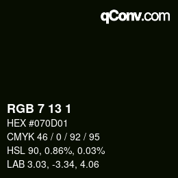 カラーコード: RGB 7 13 1 | qconv.com