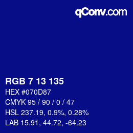 カラーコード: RGB 7 13 135 | qconv.com