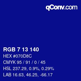 カラーコード: RGB 7 13 140 | qconv.com