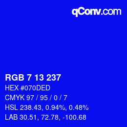 カラーコード: RGB 7 13 237 | qconv.com