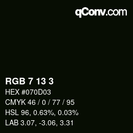 カラーコード: RGB 7 13 3 | qconv.com
