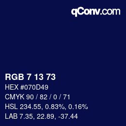 カラーコード: RGB 7 13 73 | qconv.com