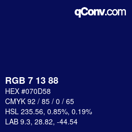 Color code: RGB 7 13 88 | qconv.com