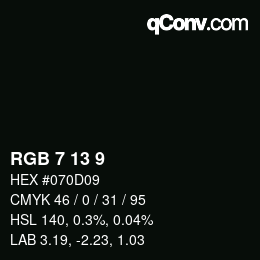 カラーコード: RGB 7 13 9 | qconv.com
