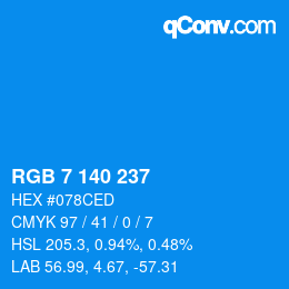 カラーコード: RGB 7 140 237 | qconv.com