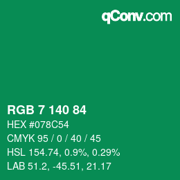 カラーコード: RGB 7 140 84 | qconv.com