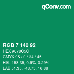 カラーコード: RGB 7 140 92 | qconv.com