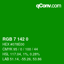 カラーコード: RGB 7 142 0 | qconv.com