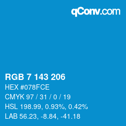 カラーコード: RGB 7 143 206 | qconv.com