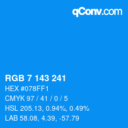 カラーコード: RGB 7 143 241 | qconv.com