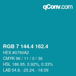 カラーコード: RGB 7 144.4 162.4 | qconv.com