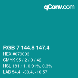 カラーコード: RGB 7 144.8 147.4 | qconv.com