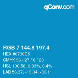 カラーコード: RGB 7 144.8 197.4 | qconv.com