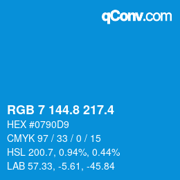カラーコード: RGB 7 144.8 217.4 | qconv.com
