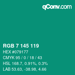 カラーコード: RGB 7 145 119 | qconv.com