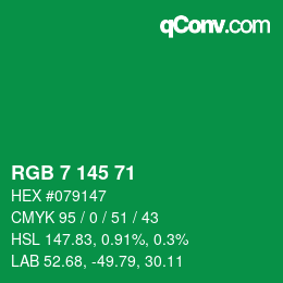 カラーコード: RGB 7 145 71 | qconv.com