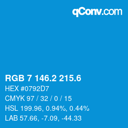 カラーコード: RGB 7 146.2 215.6 | qconv.com