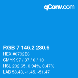 カラーコード: RGB 7 146.2 230.6 | qconv.com