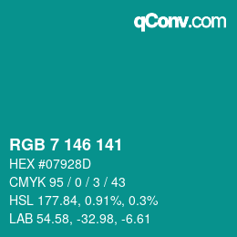 颜色代码: RGB 7 146 141 | qconv.com