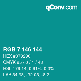 カラーコード: RGB 7 146 144 | qconv.com