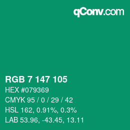 カラーコード: RGB 7 147 105 | qconv.com