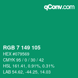カラーコード: RGB 7 149 105 | qconv.com