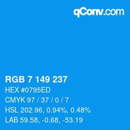 Color code: RGB 7 149 237 | qconv.com