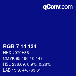 Color code: RGB 7 14 134 | qconv.com
