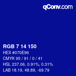 カラーコード: RGB 7 14 150 | qconv.com