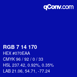Color code: RGB 7 14 170 | qconv.com