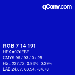 Color code: RGB 7 14 191 | qconv.com
