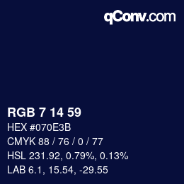 カラーコード: RGB 7 14 59 | qconv.com